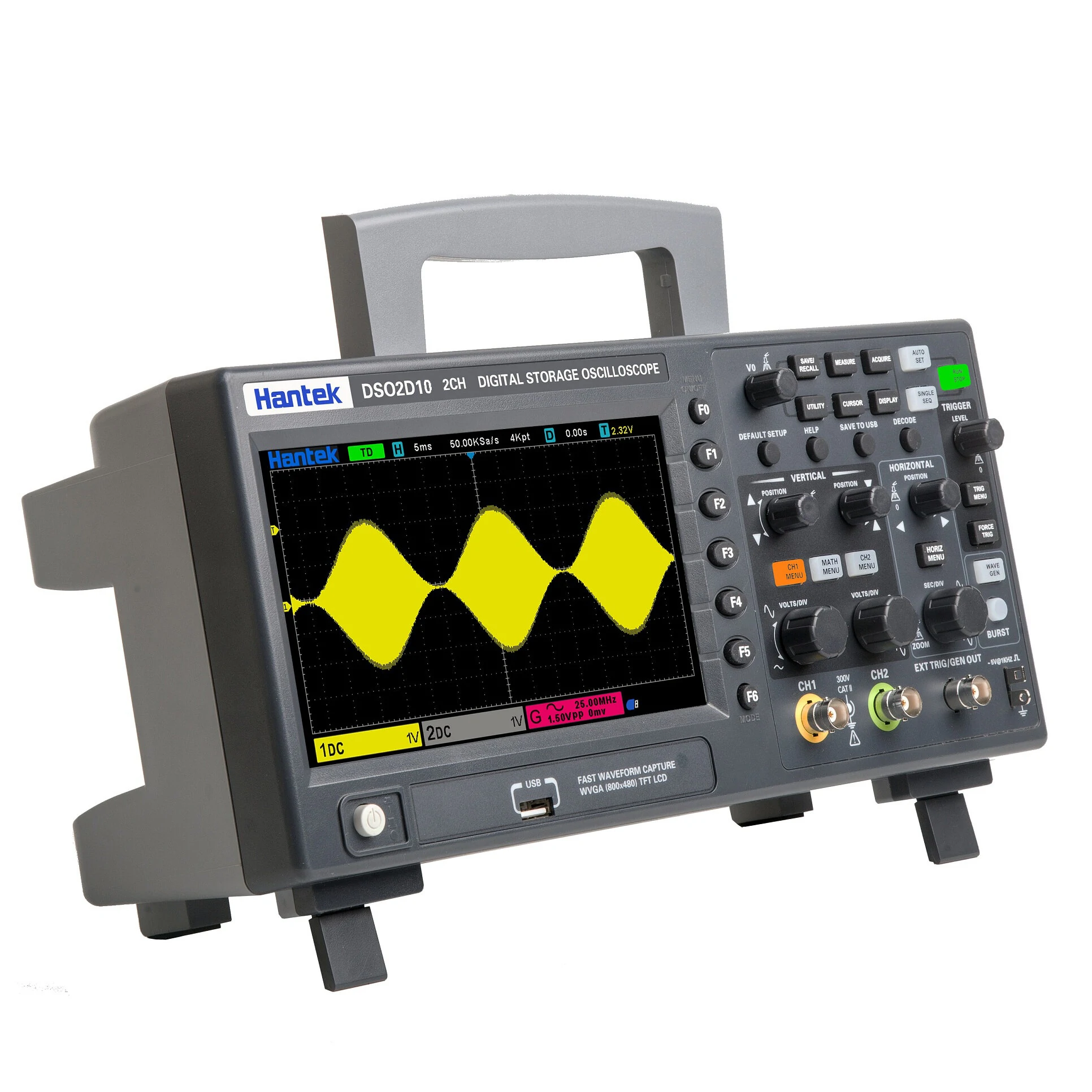 Hantek DSO2D10 Oscilloscope - 100MHz 2CH+1CH | 1GS/s Sampling & AWG Signal Source - Image 2