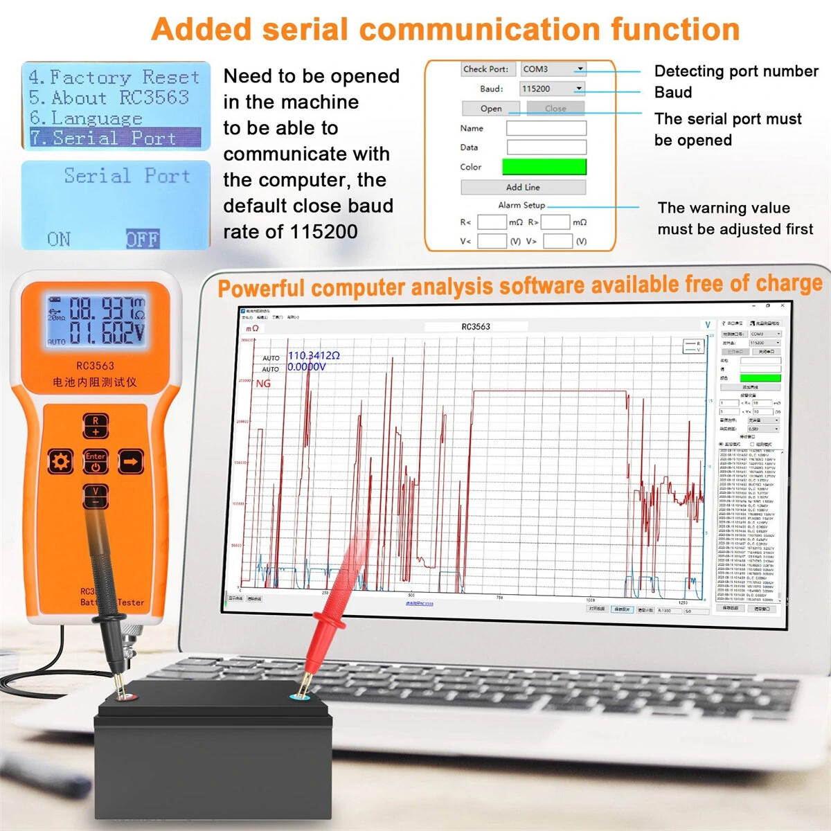 RC3563 Battery Tester - 200Ω 100V Internal Resistance Voltage Meter | 3-Digit Display | Portable 4-Wire AC for Lithium & Lead-Acid - Image 4