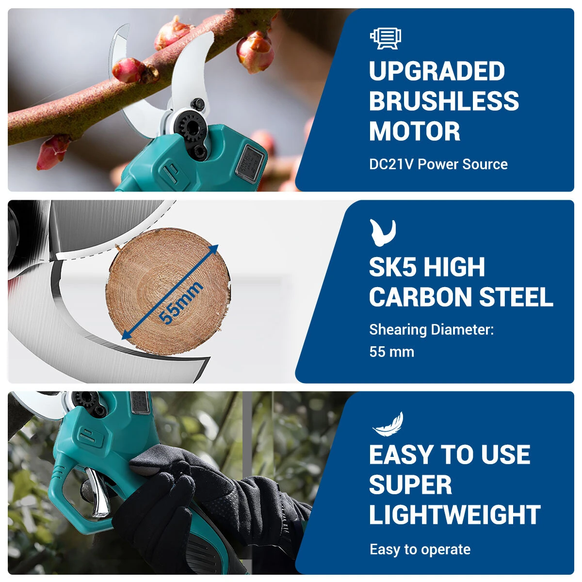Drillpro 21V Cordless Electric Pruning Shear - 55mm Cut 4-Speed LCD | Garden Tool - Image 5