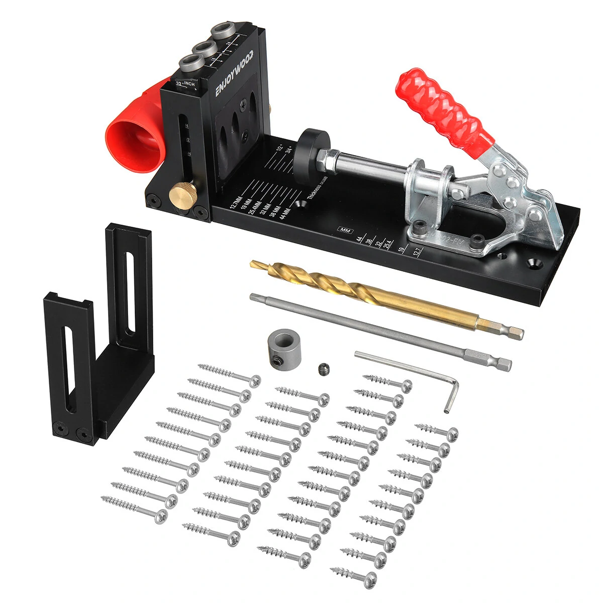 ENJOYWOOD XK4 Pocket Hole Jig Kit - Aluminum Alloy Adjustable Woodworking Guide - Image 2