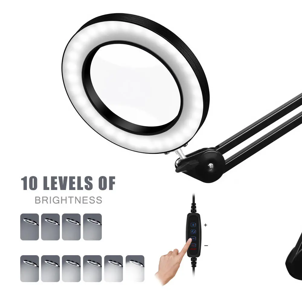 YG-809-2 LED Magnifying Lamp - 5X Illuminated Desktop Magnifier with 84mm Clamp & Swivel Arm - Image 3