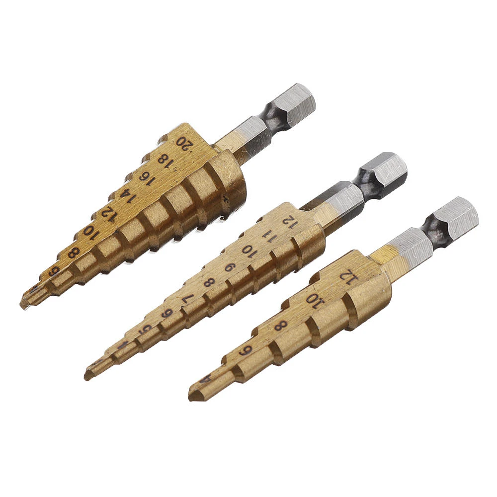 Drillpro 4pcs HSS Titanium Step Drill Bit Set - 3-20mm with Center Punch - Image 5