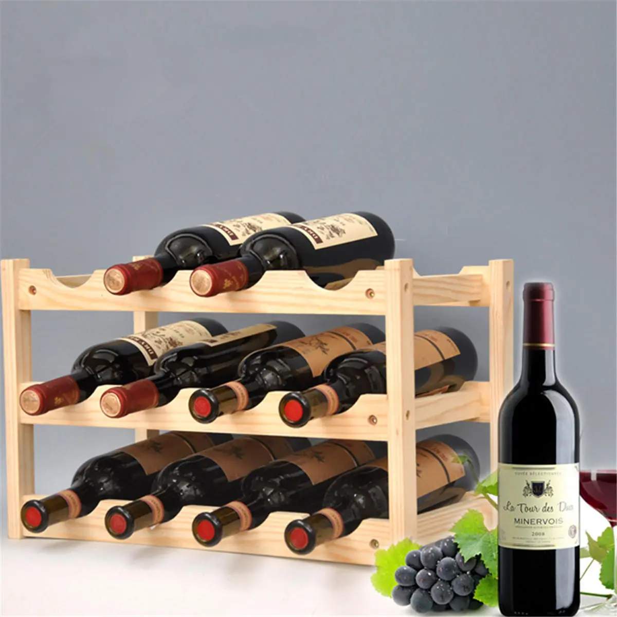 Wooden Wine Rack - 12 Bottle Storage Shelf for Home Bar Cabinet Decor - Image 2