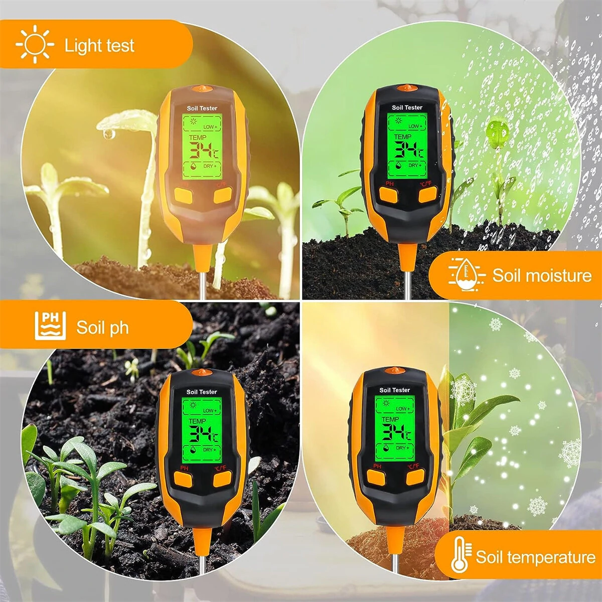 4in1 Digital Soil Tester - LCD PH Moisture Temperature Sunlight | Gardening Tool - Image 4