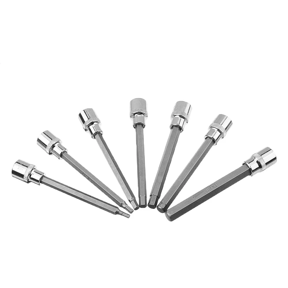 3/8 Drive Long Reach Hex Bit Socket Set - 7Pcs 3-10mm CR-V Screwdriver Head Set - Image 5