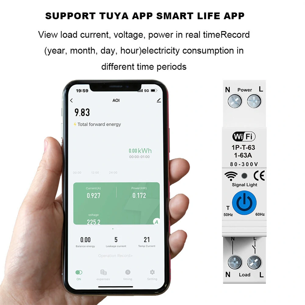 RMDZT-1PNL 63A Smart WiFi Circuit Breaker | Voice Control & Timing | Real-Time Power Tracking - Image 5