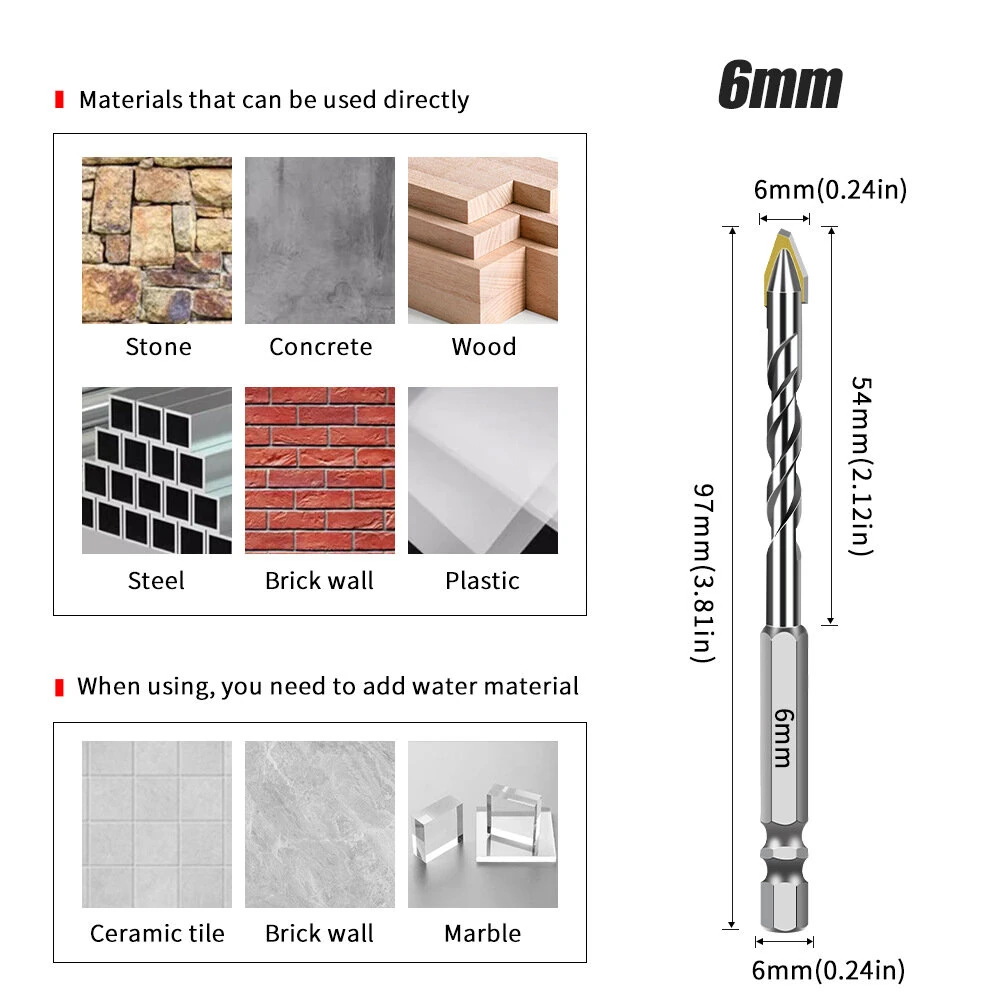 6mm Hex Shank Eccentric Twist Drill Bits - 10PCS for Tile Glass Metal Wood - Image 4