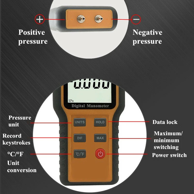 Digital Manometer - Positive/Negative Pressure Gauge for Auto Engine & Repair - Image 2