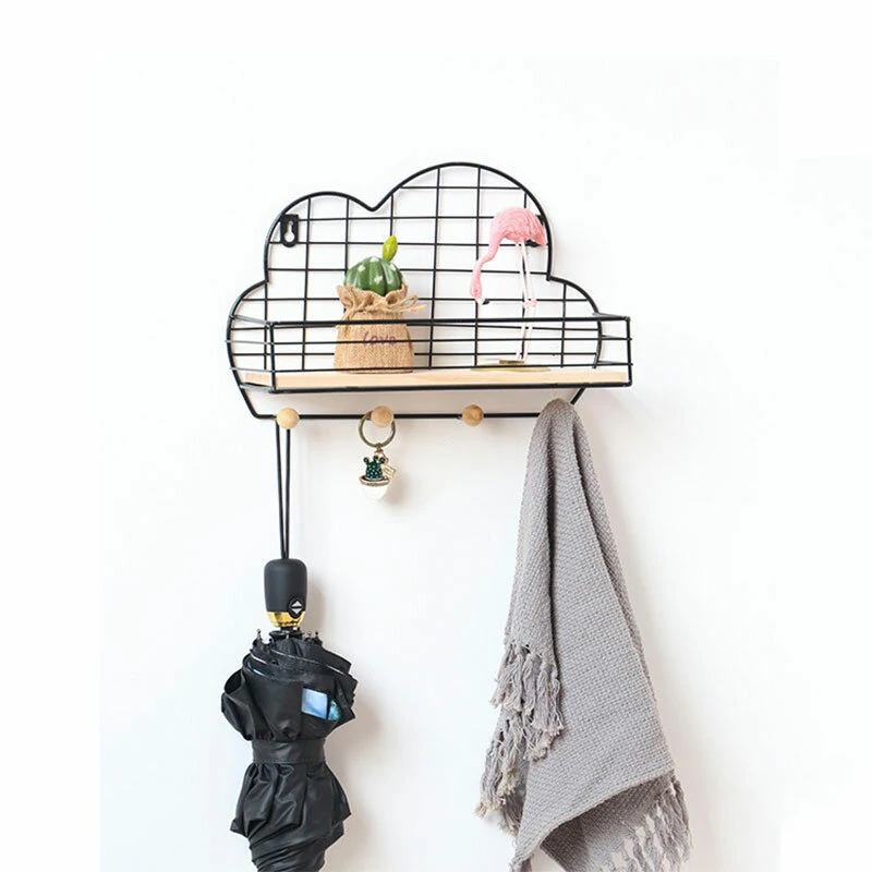 Wall Mounted Shelf Metal Wire Rack - Storage Unit With Hooks & Key Basket - Image 5
