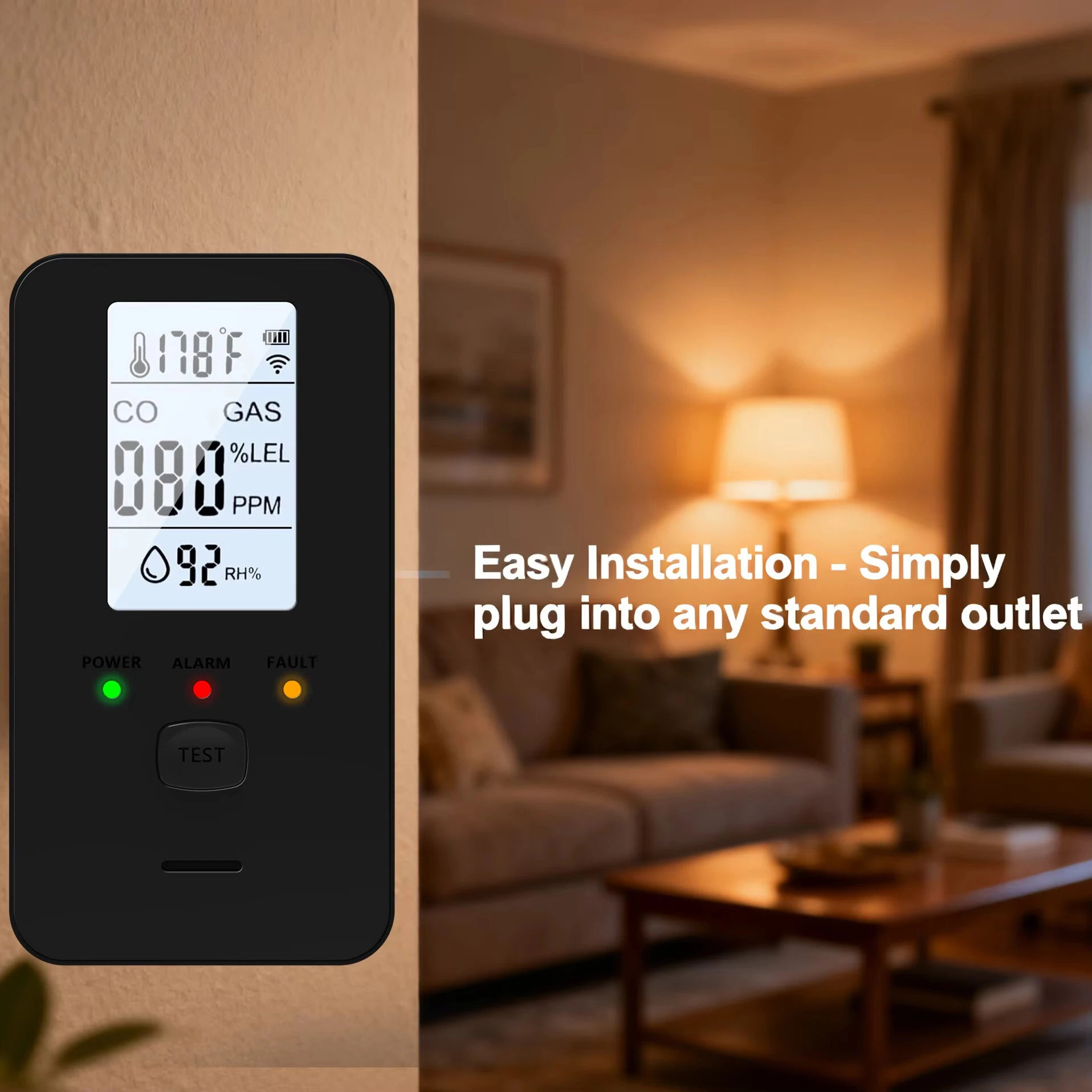 Gas Alarm - 4-in-1 Monitor for Methane, CO, Temp & Humidity | High Decibel Warning & LCD Display - Image 4