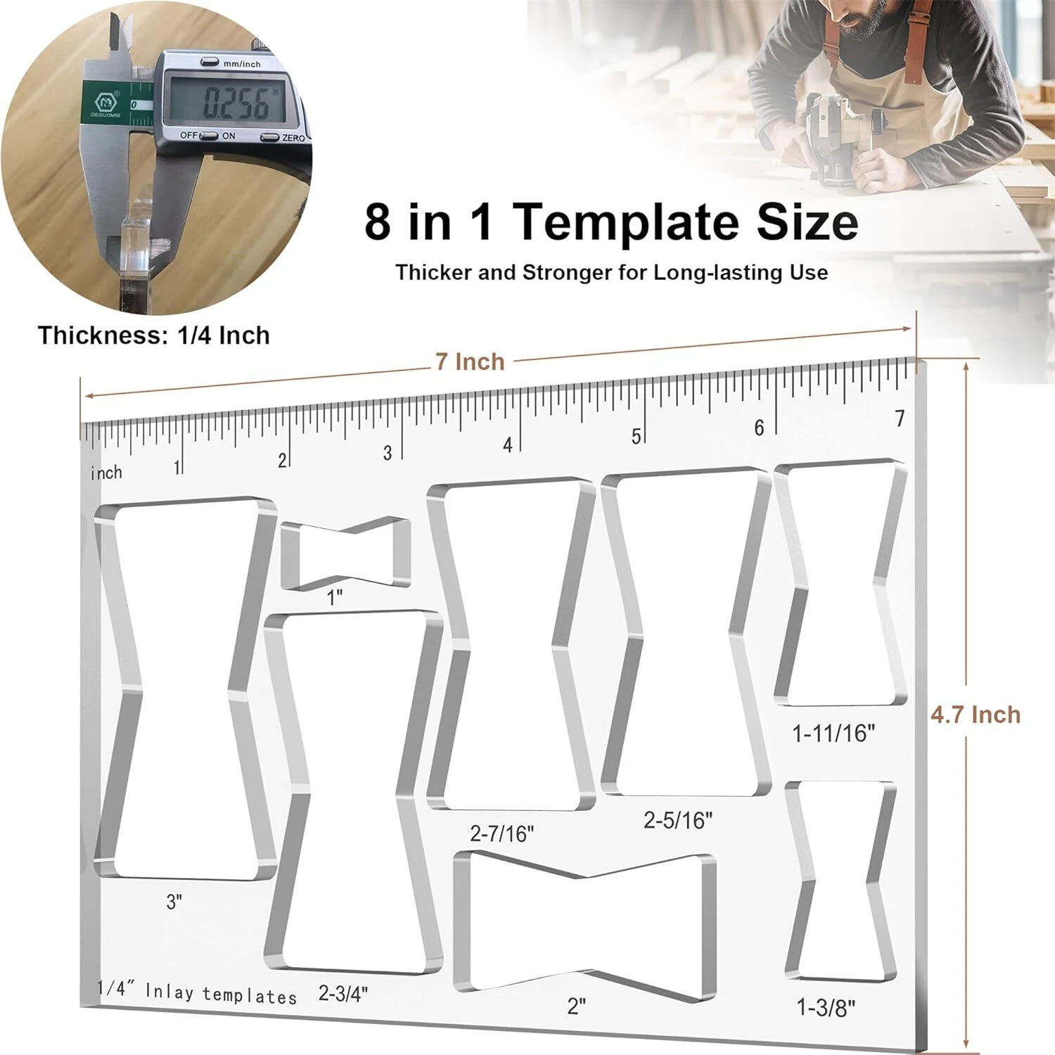 8 in 1 Router Template Jig - 7 Inch Inlay & Bowtie Kit | 8 Sizes Woodworking DIY Tool - Image 2