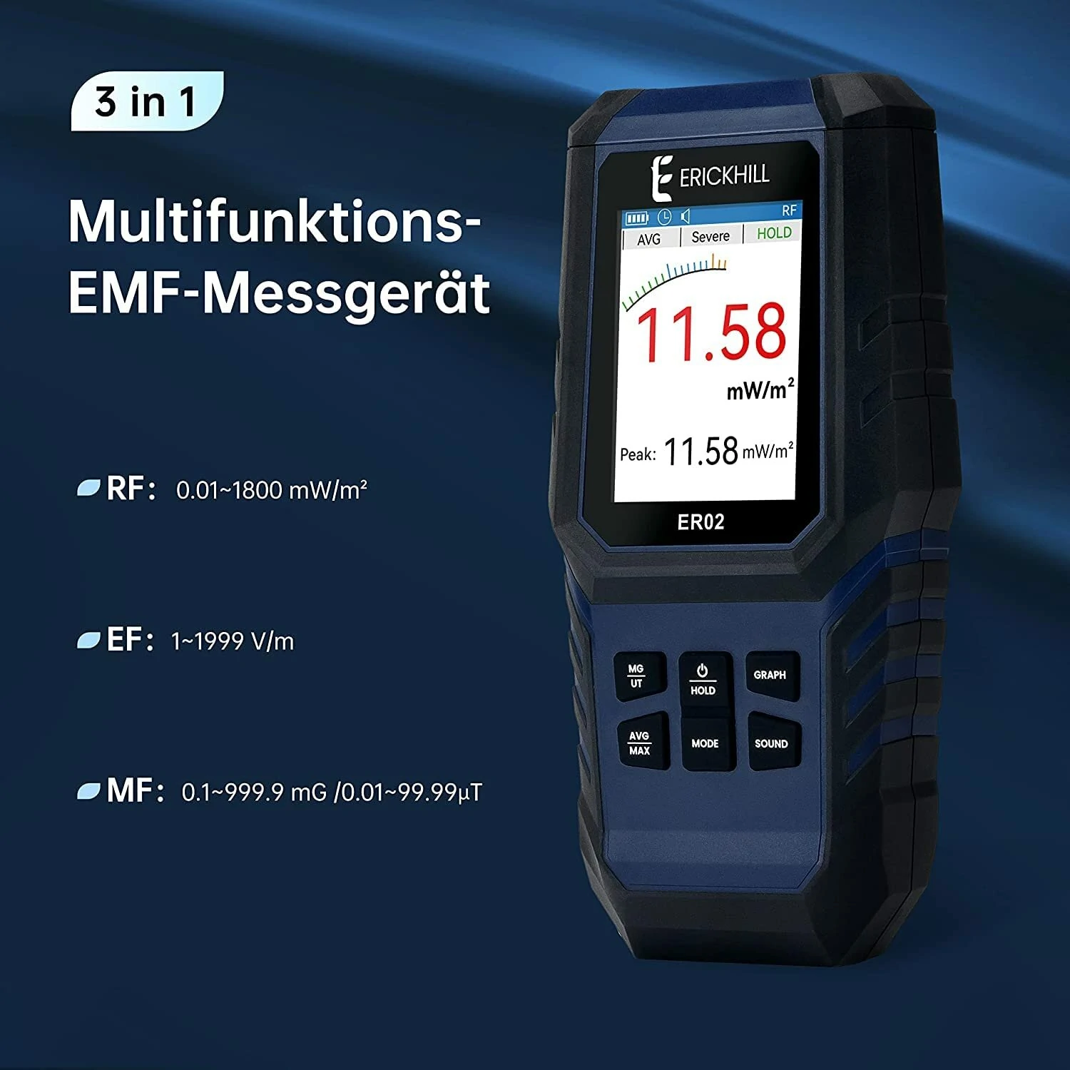 ERICKHILL ER-02 EMF Meter Radiation Detector | Acoustic Alarm & Auto Shut-off - Image 2
