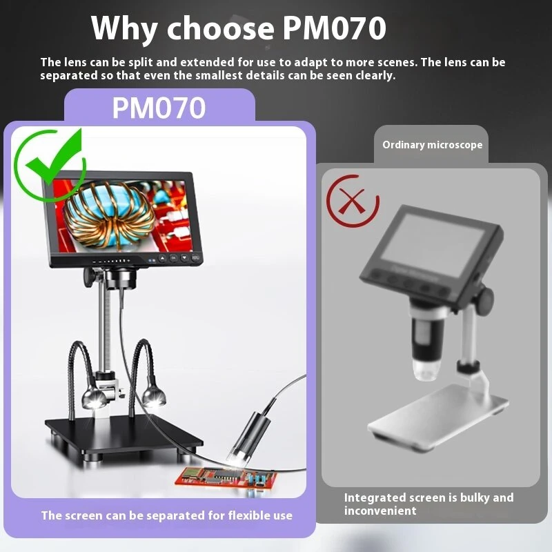 PM070 7 Inch Digital Microscope | IPS Screen, LED Lights, Type-C USB - Image 2