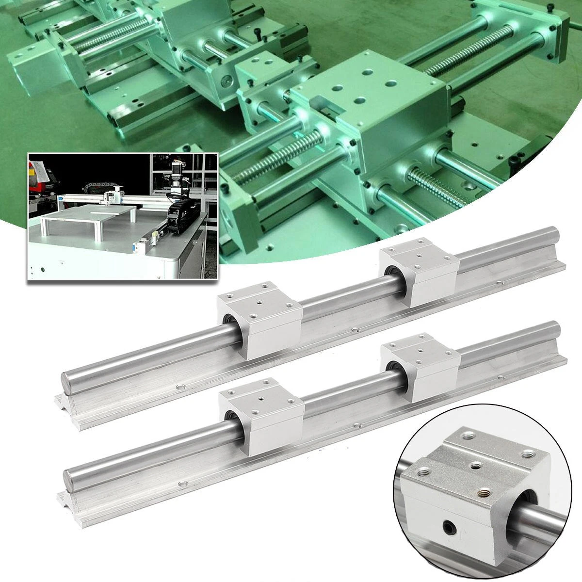 Machifit SBR12 400mm Linear Rail Shaft Rod - 4 SBR12UU Blocks | Ball Bearing - Image 2