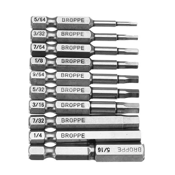 Broppe 10pcs SAE 5/64-5/16 Hex Head Screwdriver Bits 1/4 Shank Magnetic - Image 4