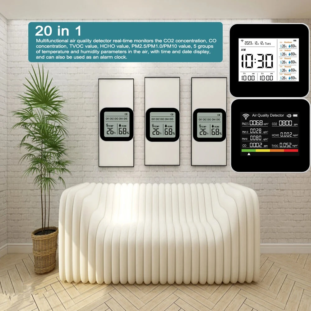 Tuya 20-in-1 Air Quality Monitor - CO2 CO HCHO PM2.5 Tester | Temp & Humidity | APP Control - Image 2