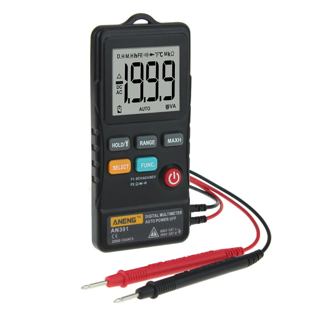 ANENG AN301 True RMS Digital Multimeter - 1999 Counts, Push Button, Flashlight - Image 2