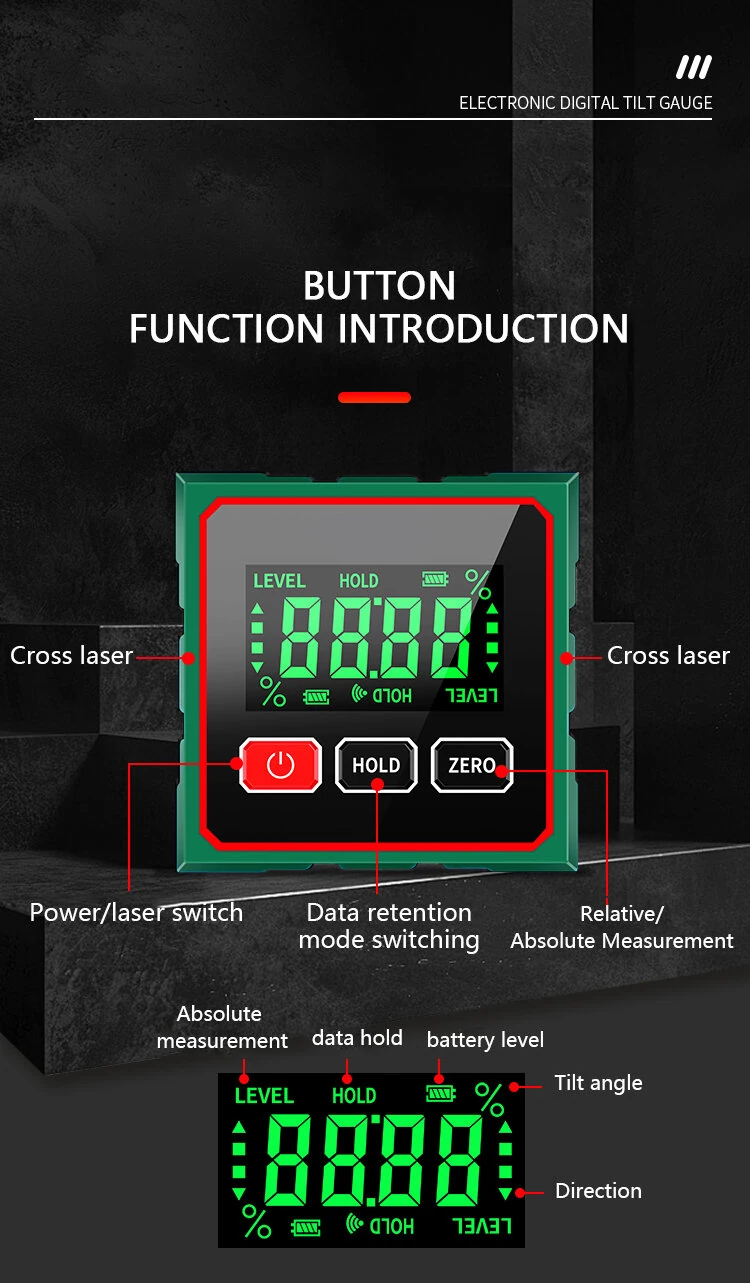 CZDang Digital Inclinometer | 4-Sided Magnetic Angle Finder with 1.8 Screen & Type-C Charging - Image 5