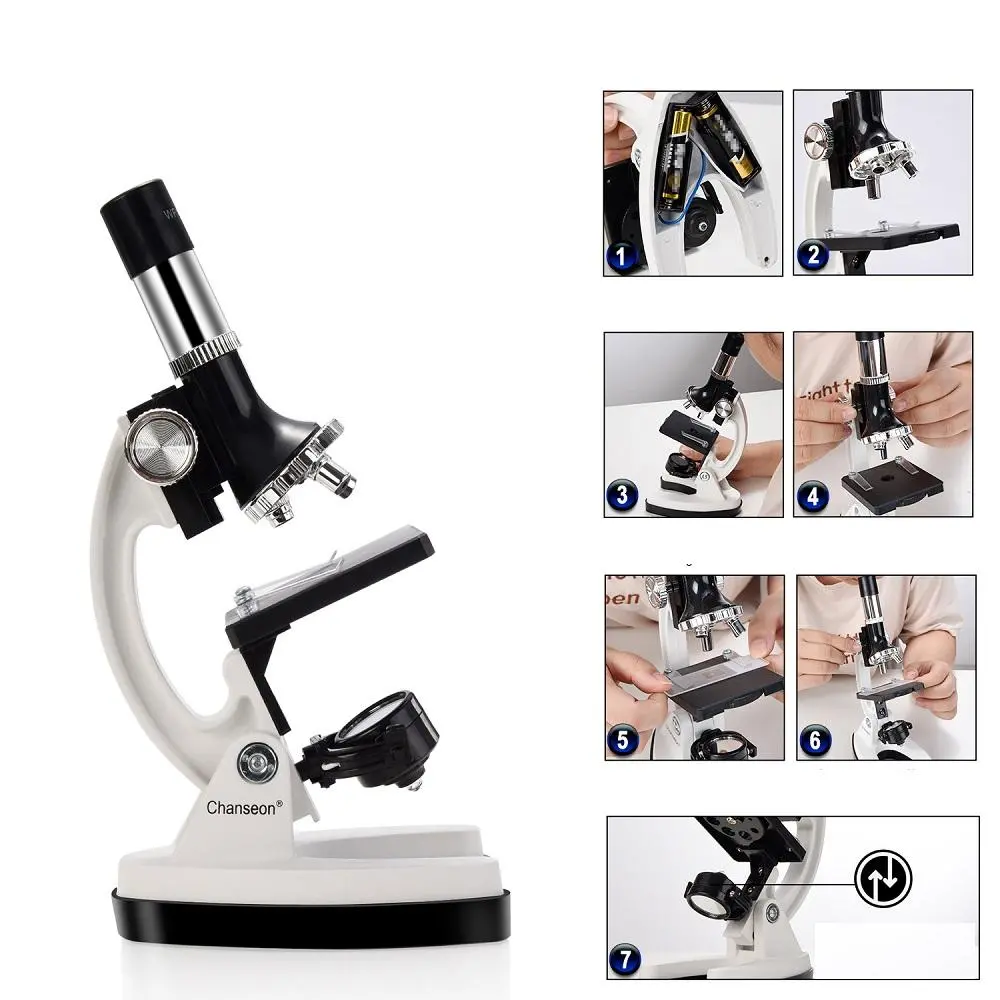 AmScope Kids Beginner Microscope - 100X-1200X Metal Body with Phone Adapter & Slides - Image 3