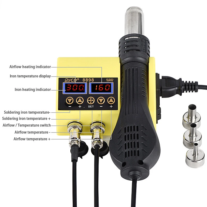 JCD WM-8898 2-in-1 Soldering Station | 750W 80W Iron & Hot Air Gun | 110V/220V Digital Adjustable Kit - Image 5