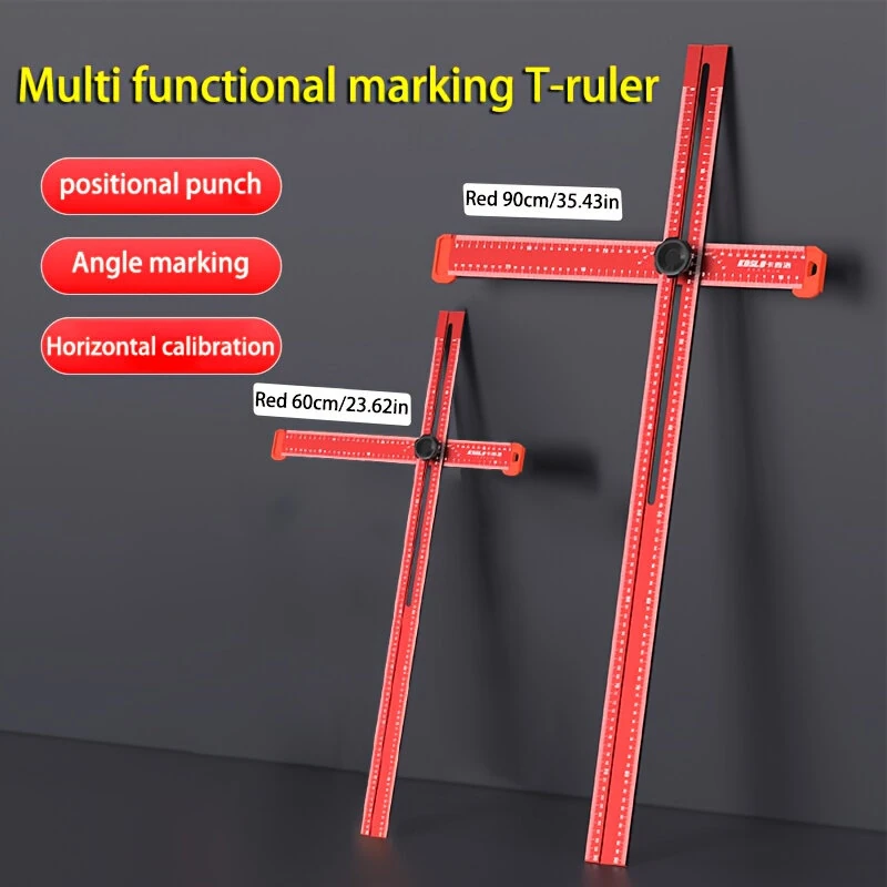 Adjustable T-Shape Angle Ruler - Aluminum Alloy Multi-Angle Measuring Tool | 60cm - Image 2