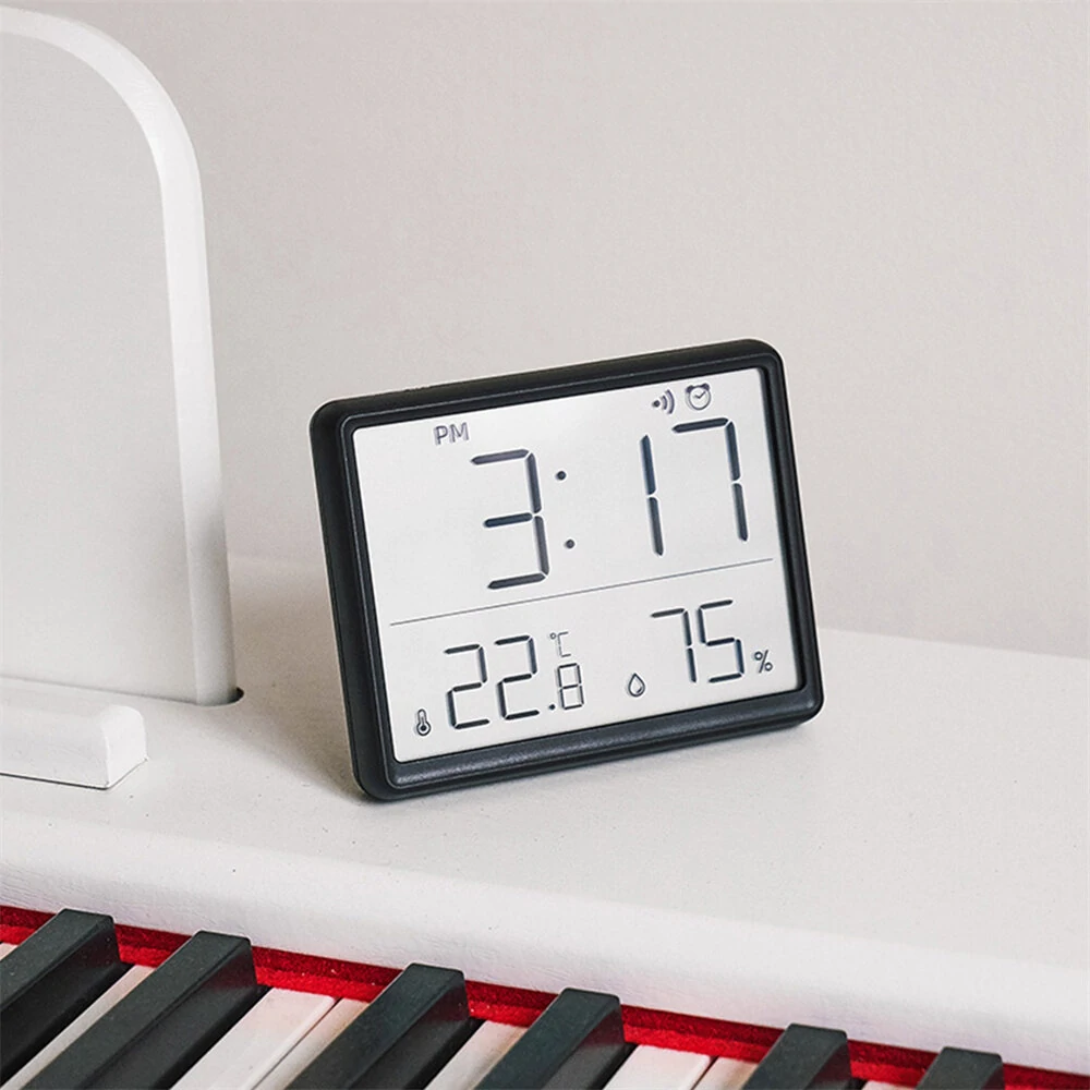 LCD Digital Alarm Clock - Large Display with Temperature Humidity Monitor | Portable Magnetic Design for Travel Desk Nightstand - Image 2