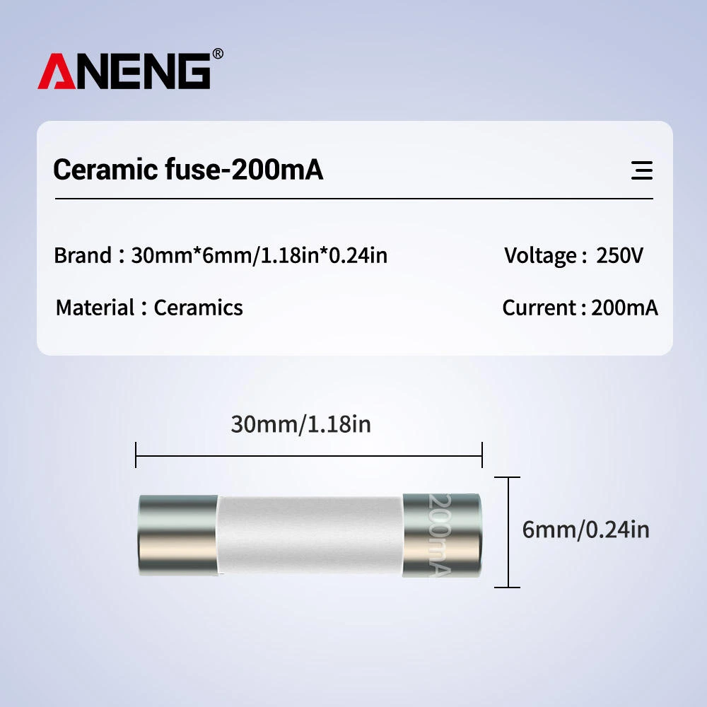 ANENG 6X30mm Ceramic Fuse 20 Pcs | 200mA to 20A for Multimeter - Image 5
