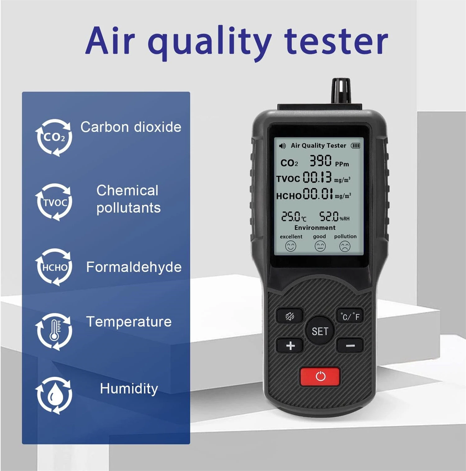 JEDEW JD-3002 Air Quality Detector - CO2 HCHO TVOC Monitor | Temp & Humidity - Image 2