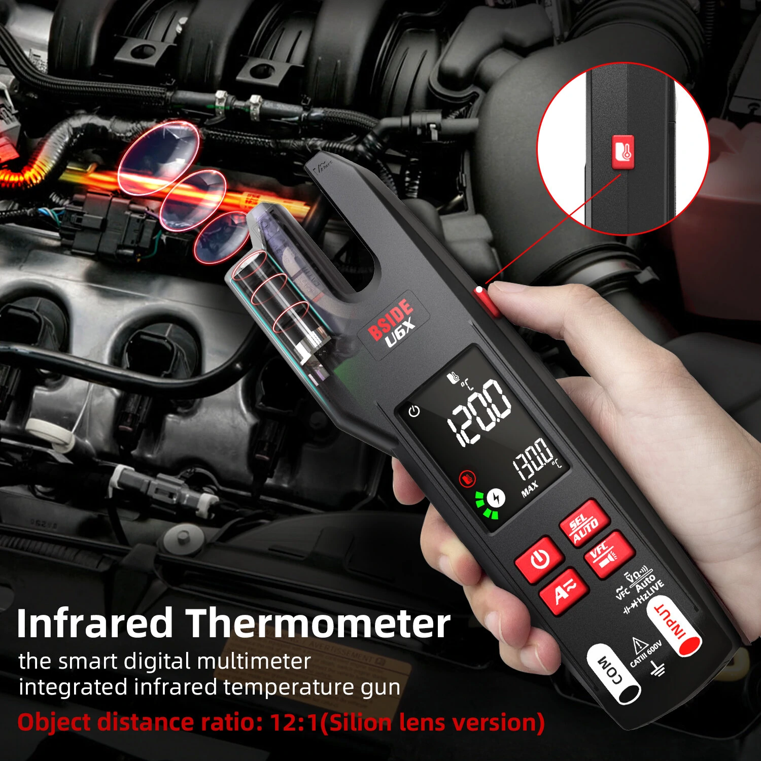 BSIDE U6X Digital Clamp Meter | 0-620V AC/DC, Temp Sensor | Electrical Troubleshooting - Image 2