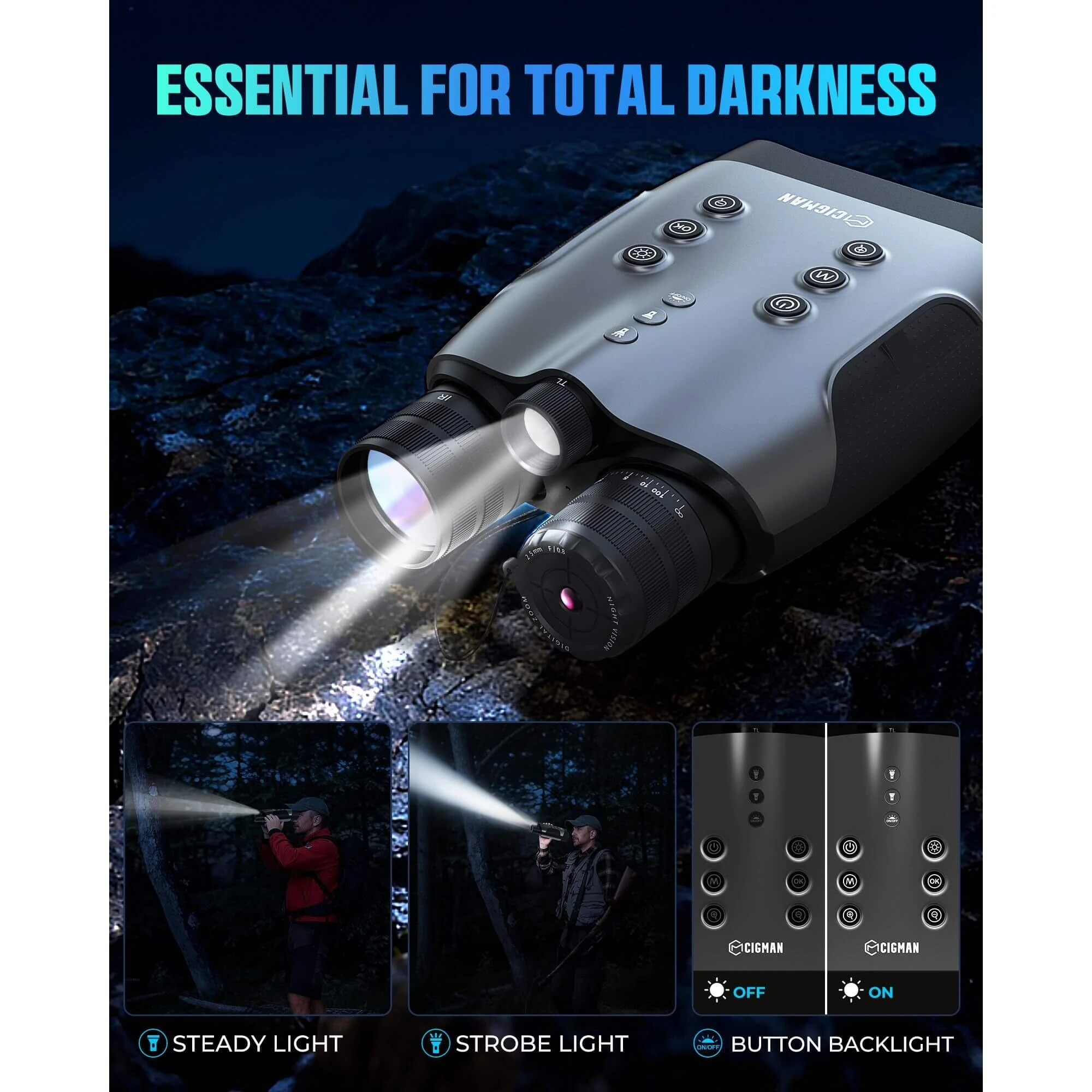 CIGMAN CNVPRO Night Vision Binoculars | 4K Video 8X Zoom WiFi - 52MP Infrared IP54 Waterproof - Image 3