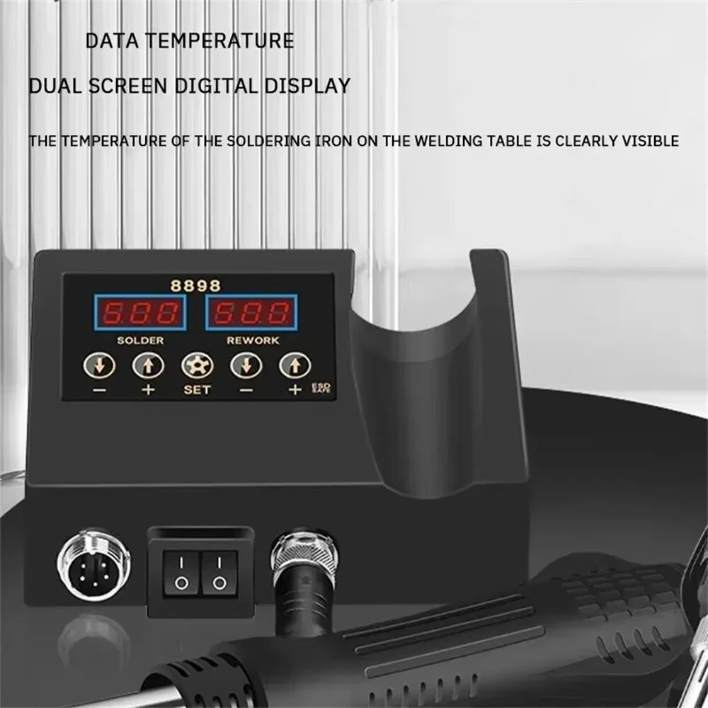 2 in 1 SMD Soldering Station Hot Air Gun - 700W Dual LCD Display | 100-480°C Adjustable Temperature | EU/US Plug - Image 5