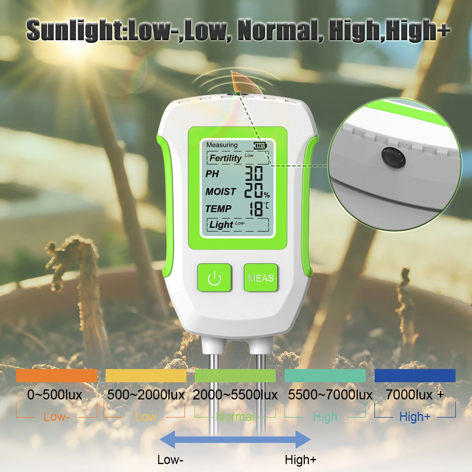 5 in 1 Soil Tester - Moisture, pH, Fertility, Temperature, Sunlight | LCD Display & Corrosion Resistant Probes - Image 4