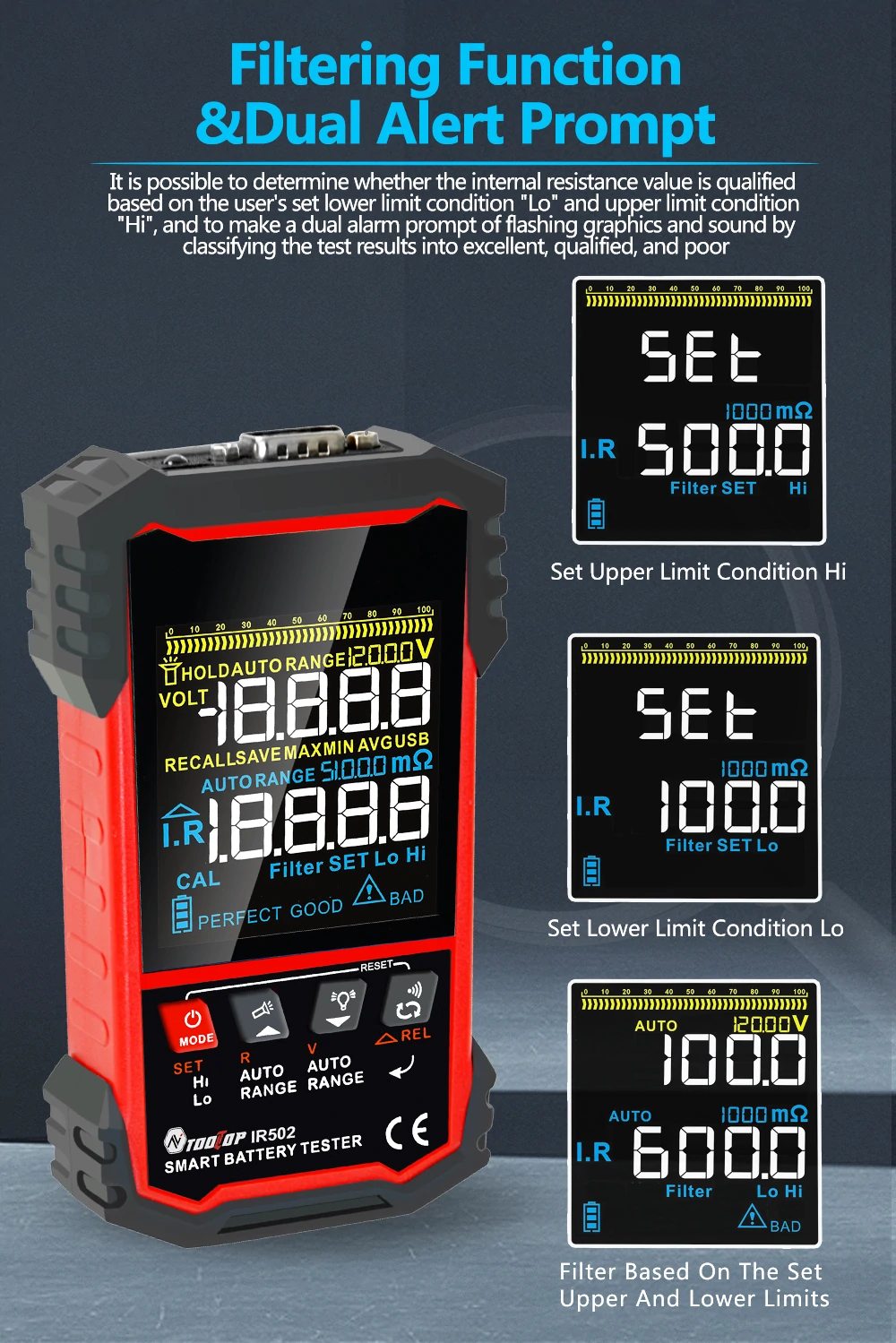MUSTOOL IR502 IR500 Battery Internal Resistance Tester | 4-Wire Kelvin | 120V 500Ω | Lead-acid Lithium NiCd - Image 4
