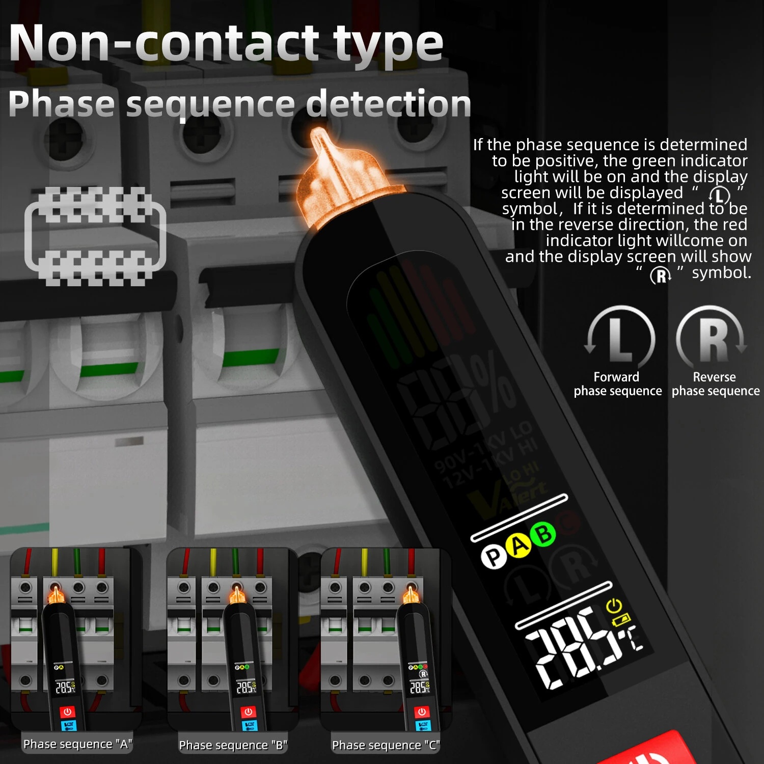 BSIDE AVX1 Non-Contact Phase Tester - Voltage & Temperature Detection - LCD Display - Rechargeable - Image 5
