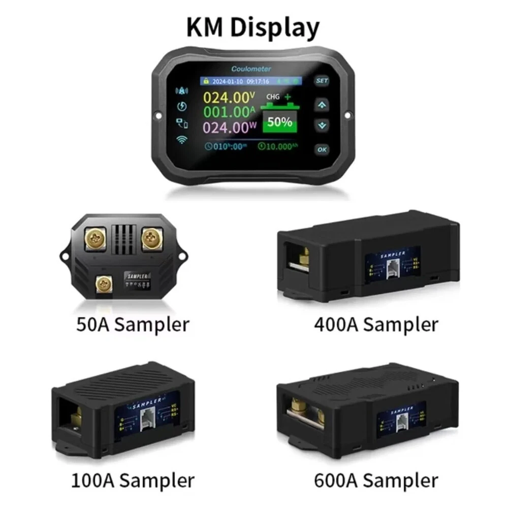 KM105F WiFi Remote RV Coulomb Meter | 10-100V DC 50A | Lead-acid & Lithium Battery Voltage Current Tester - Image 4