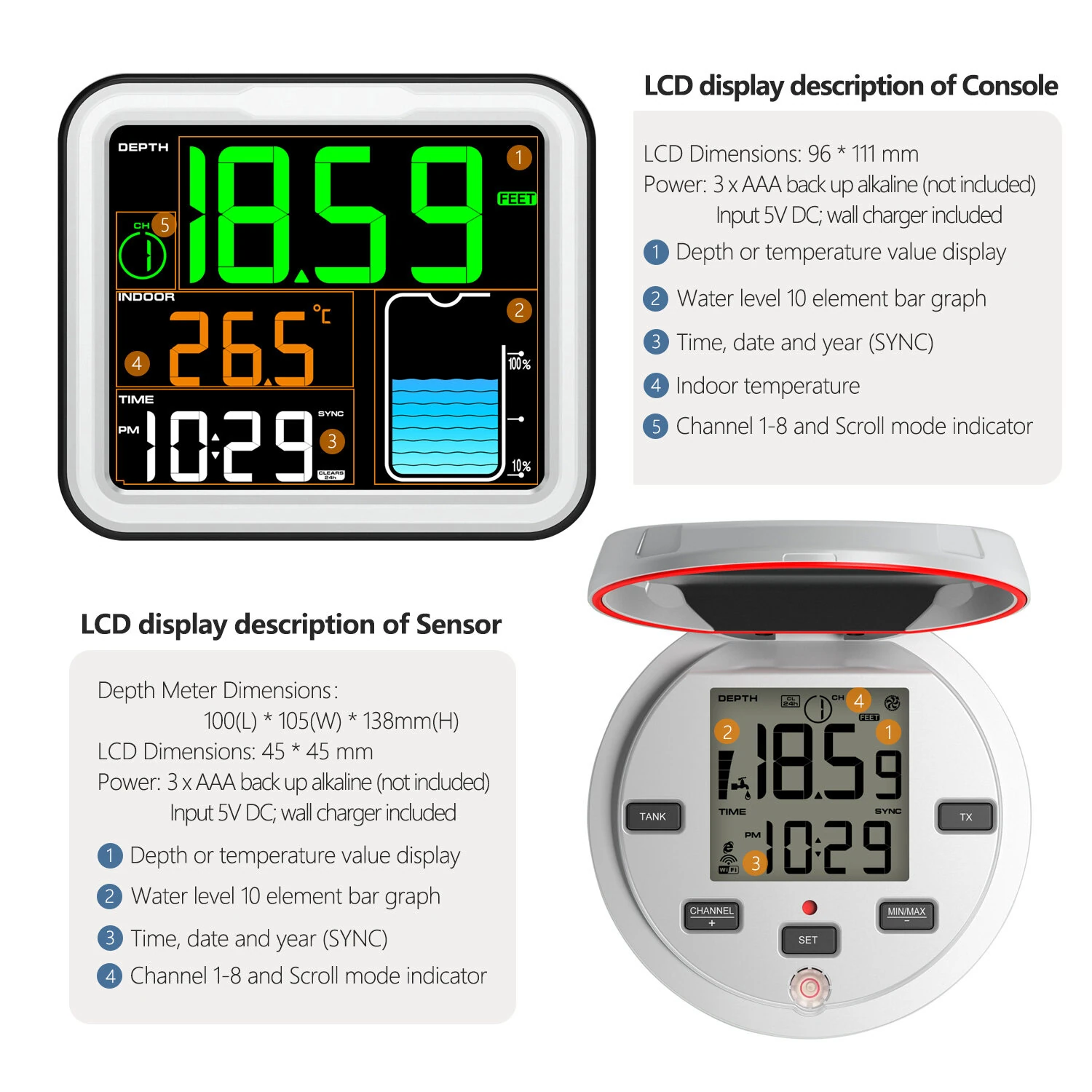 Smart Ultrasonic Water Tank Level Monitor - Wireless 500ft | 0-5m Range 0.03m Accuracy | LCD Display for Home & Agriculture - Image 5