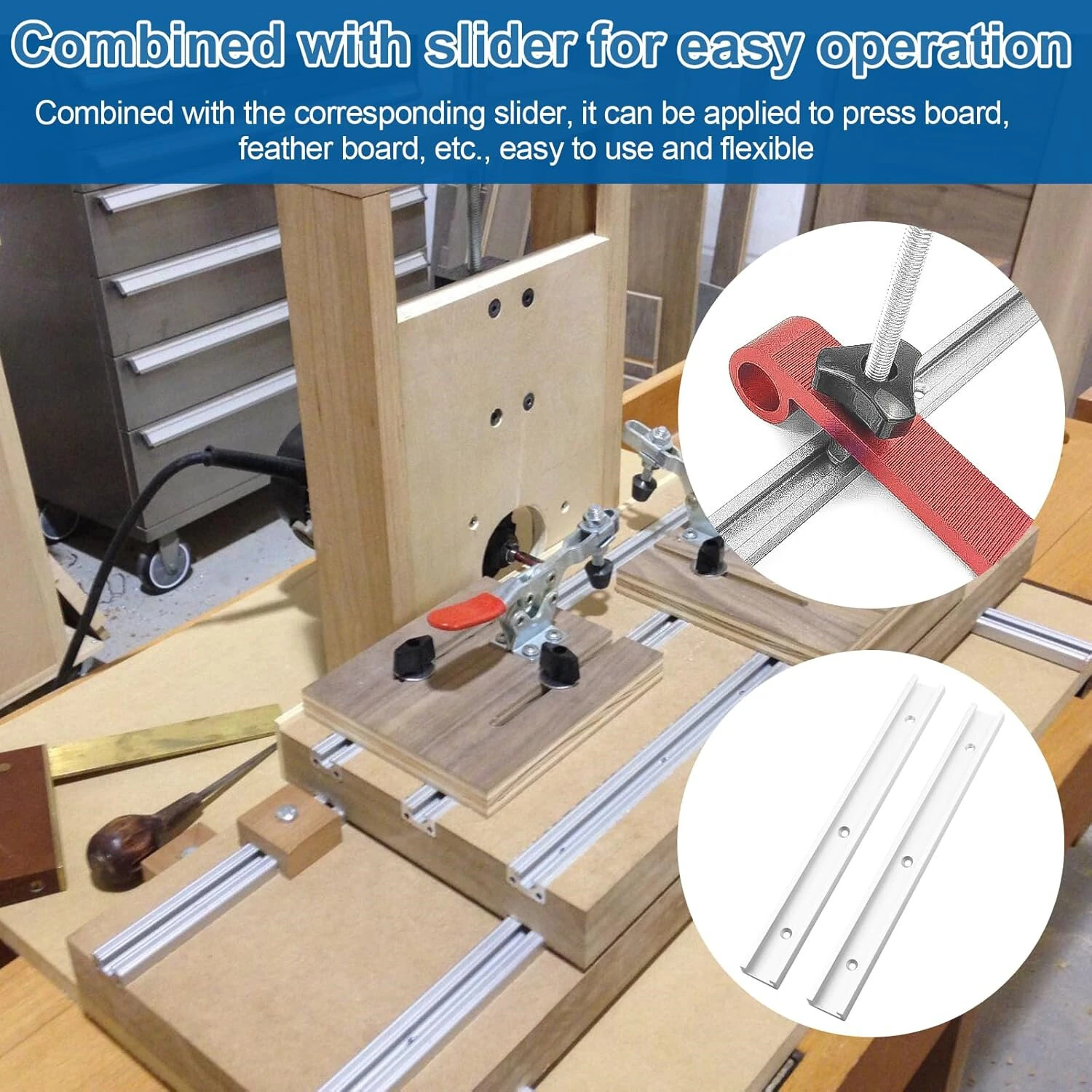 Aluminum T-Track 400mm Blue | M8 Handles & M6/M8 Nuts for Woodworking Workbench - Image 3