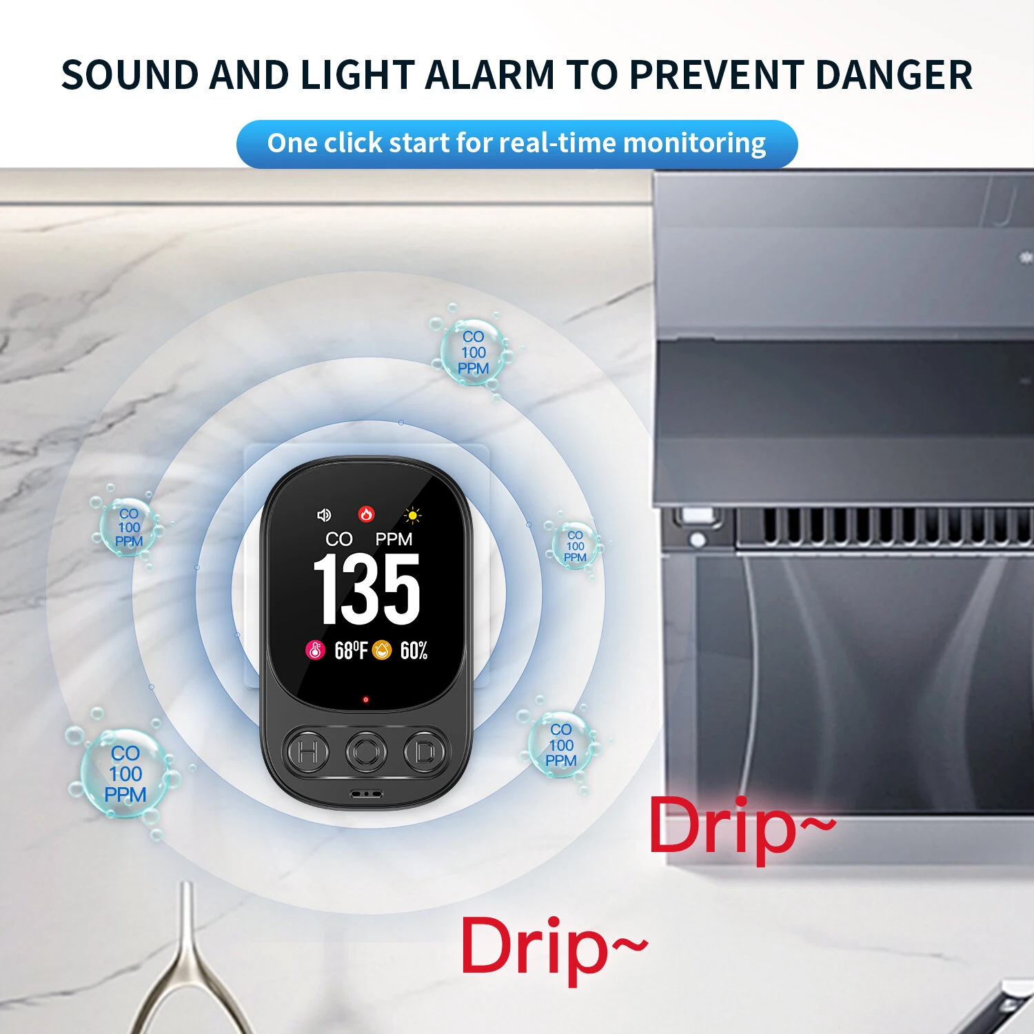 Direct Insertion Carbon Monoxide Monitor - 2.1 Inch Screen | 0-999ppm Real Time - Image 5