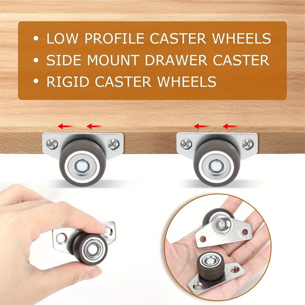 Small Side Mount Caster Wheels 1.25 Inch | Set of 4 Rubber Rigid Casters | 140 LB Capacity Non-Marking - Image 3