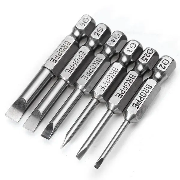 BROPPE 6Pcs Magnetic Screwdriver Bits - 50mm Flat Head Slotted 2.0-6.0mm - Image 5