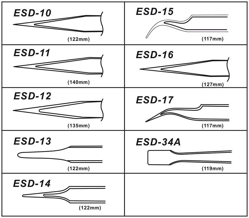 DANIU 9pcs ESD Anti-static Tweezers Set | Stainless Steel with Storage Bag - Image 3