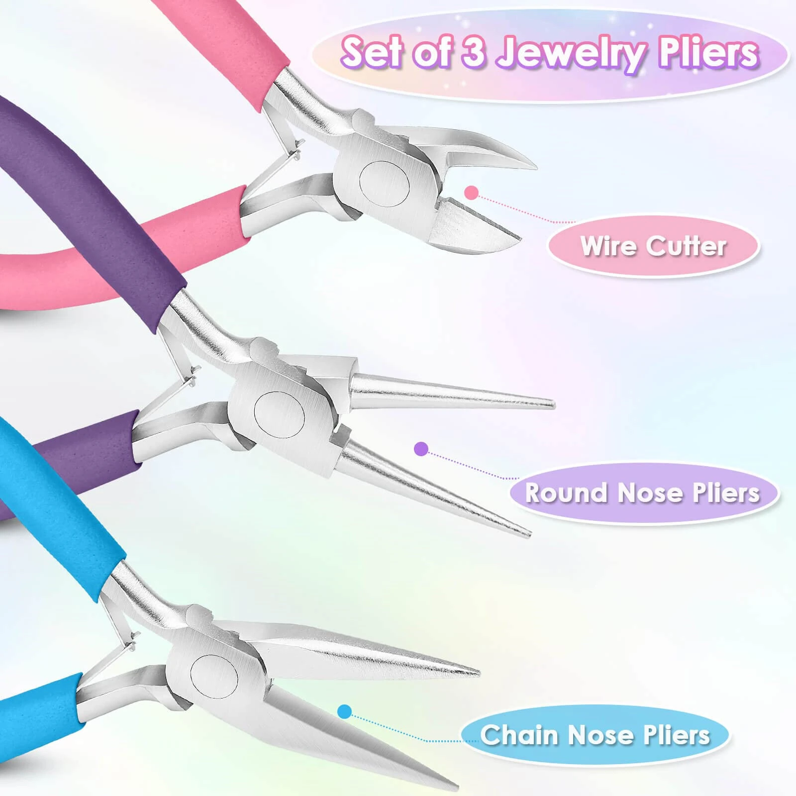 Jewelry Pliers Set - Needle Nose, Round Nose & Cutters - High-Quality Steel with Non-Slip Handles - Image 2