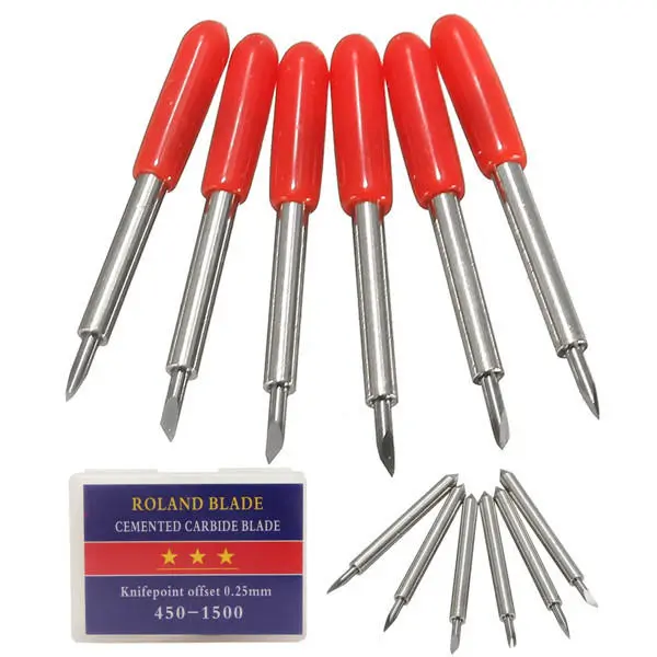 Roland Vinyl Cutter Blades - 6pcs 45 Degree 23x2mm Bits with Holder - Image 2