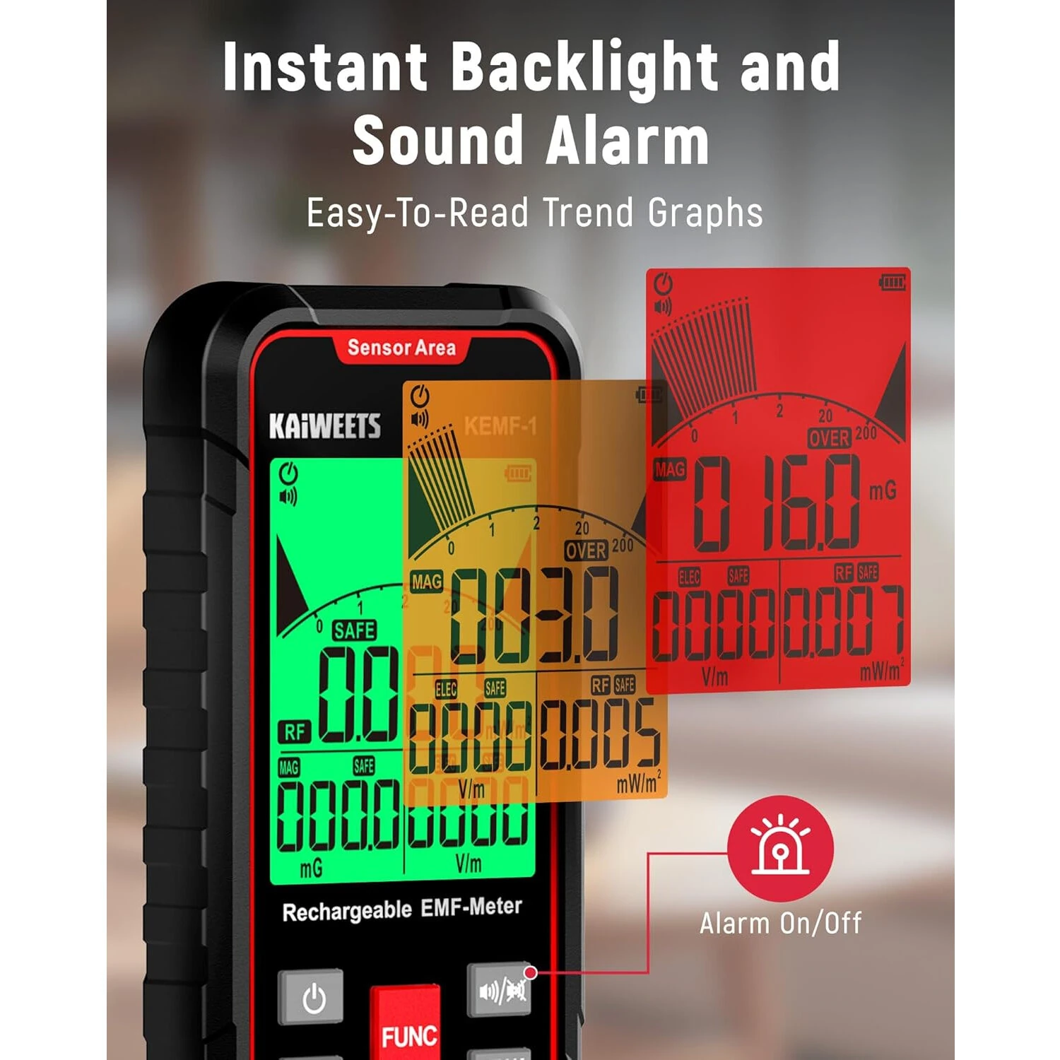 KAIWEETS KEMF-1 EMF Detector | 3-in-1 Handheld Meter for Magnetic RF WiFi Radiation - Image 4