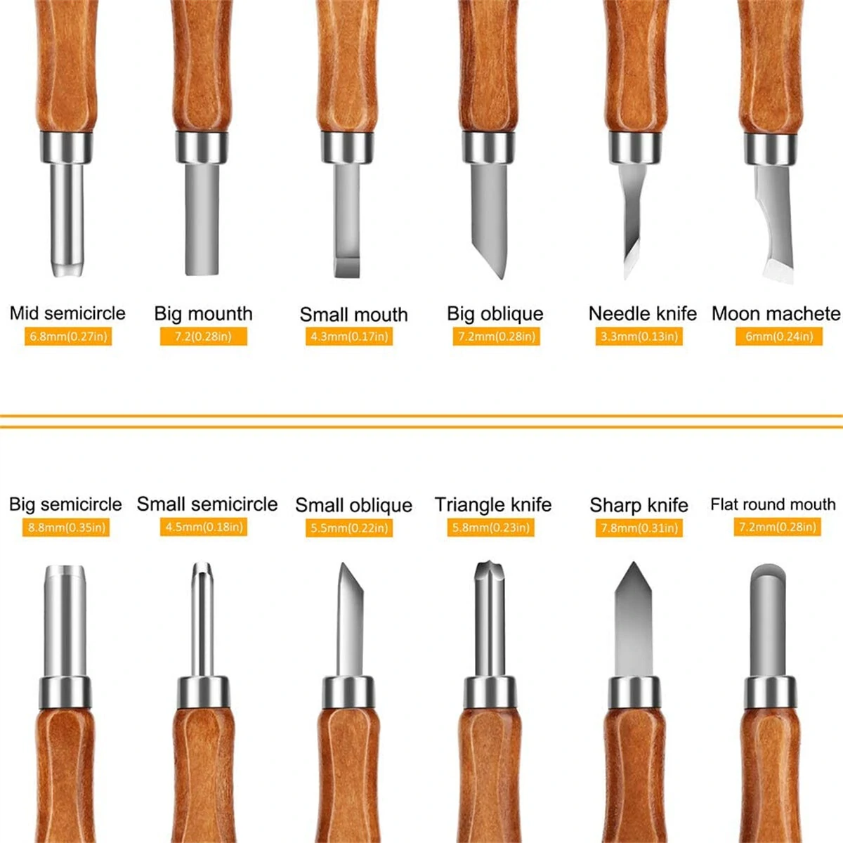 SK2 Carbon Steel Wood Carving Knife Set - 12-Piece Kit with Ergonomic Handles for Sculpting & Whittling - Image 3