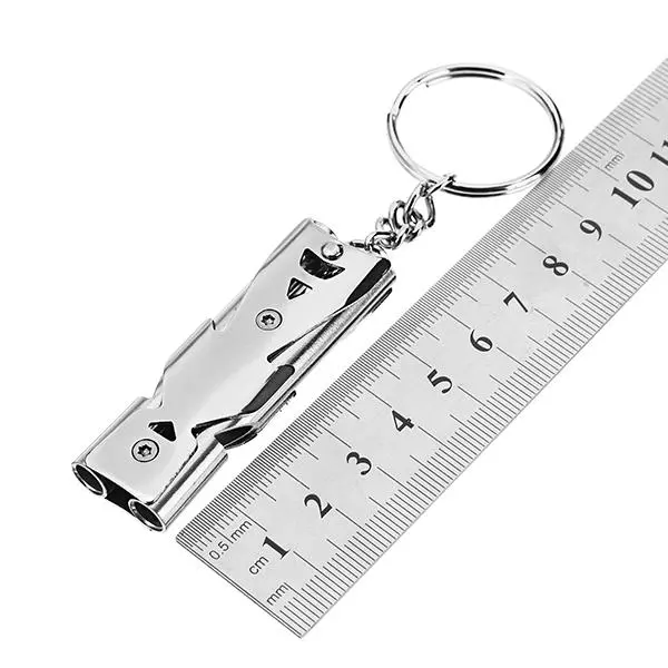 Double Pipe High Decibel Survival Whistle - Stainless Steel Outdoor Emergency Keychain - Image 4