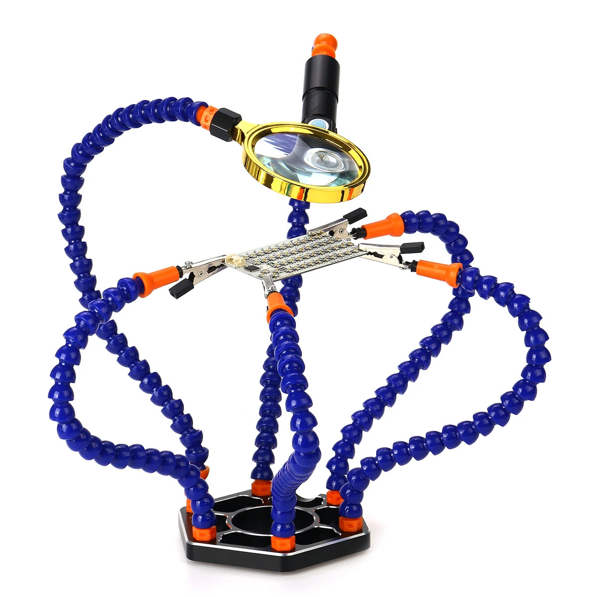 Flexible Soldering Helping Hands with Magnifier & Light | 3rd Hand PCB Holder - Image 4