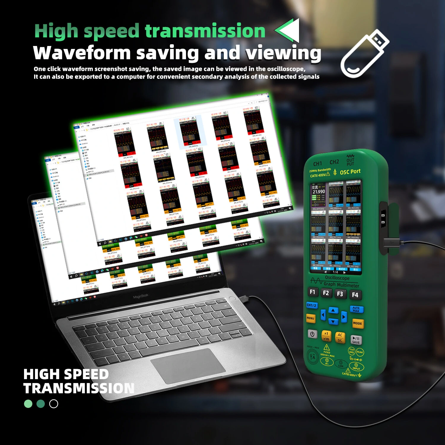 BSIDE O7 4-in-1 Handheld Oscilloscope - 50MHz Dual Channel & 6000A Current Tester - Image 3