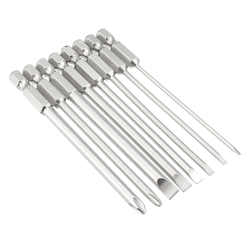 BROPPE 8Pcs 100mm S2 Alloy Steel Screwdriver Bits - SL2-SL6 Magnetic 1/4 Inch Hex - Image 2