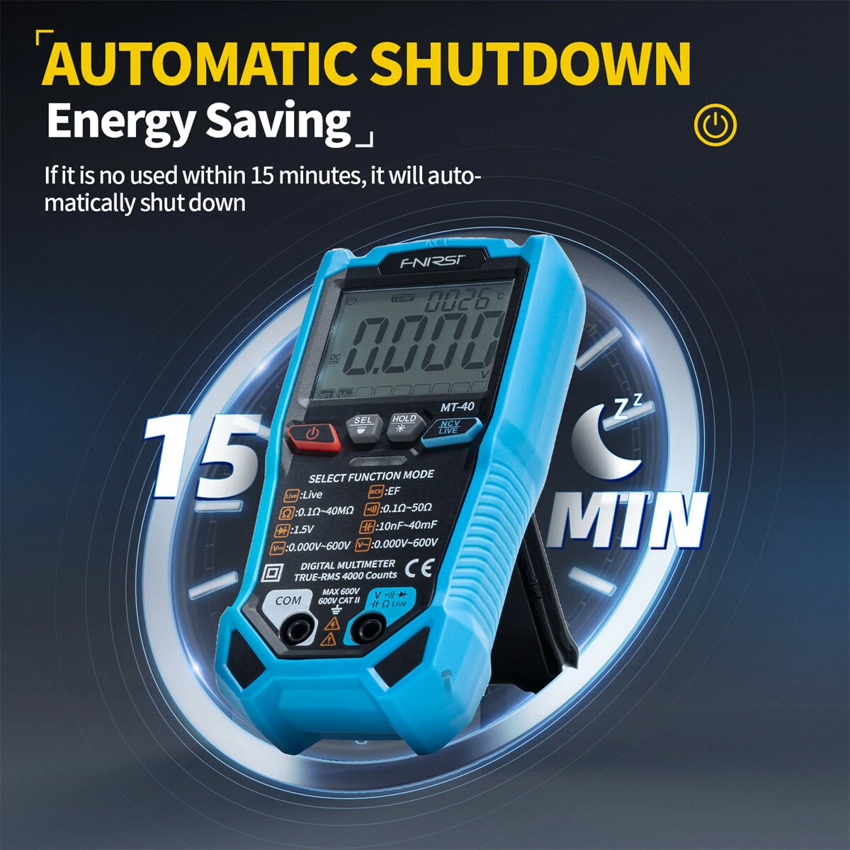 FNIRSI MT-40 Smart Digital Multimeter - True RMS Auto Range 600V | Backlit LCD - Image 5